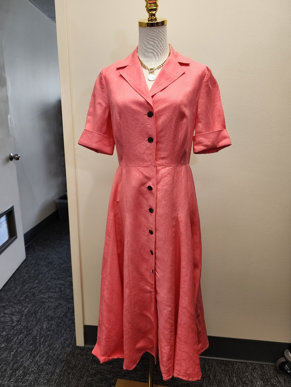 Kasper Coral Pink Button Front Midi Dress Size 4 Small